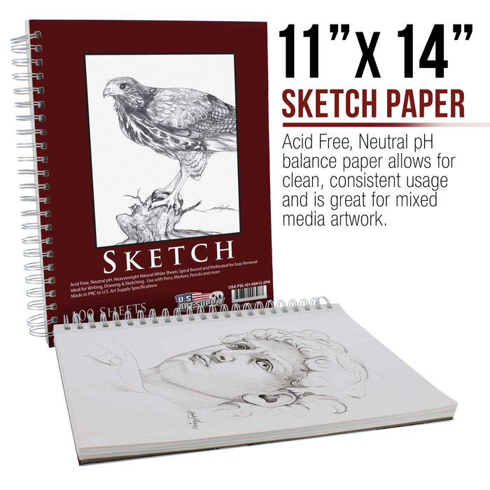 11" x 14" Left Hand Spiral 60lb Sketch Drawing Pad (Pack of 2)