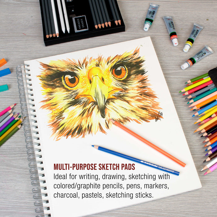 11"x14" Sketch Book Pad, 2 Pack (100 Sheets Each), 60lb (100gsm) Spiral Bound - Sketching, Drawing Pad, Acid-Free Paper - Sketch Pads For Adults, Students: Colored Pencils, Charcoal