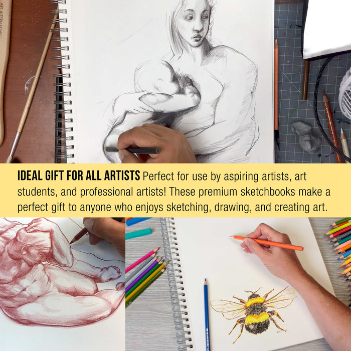 11"x14" Sketch Book Pad, 2 Pack (100 Sheets Each), 60lb (100gsm) Spiral Bound - Sketching, Drawing Pad, Acid-Free Paper - Sketch Pads For Adults, Students: Colored Pencils, Charcoal