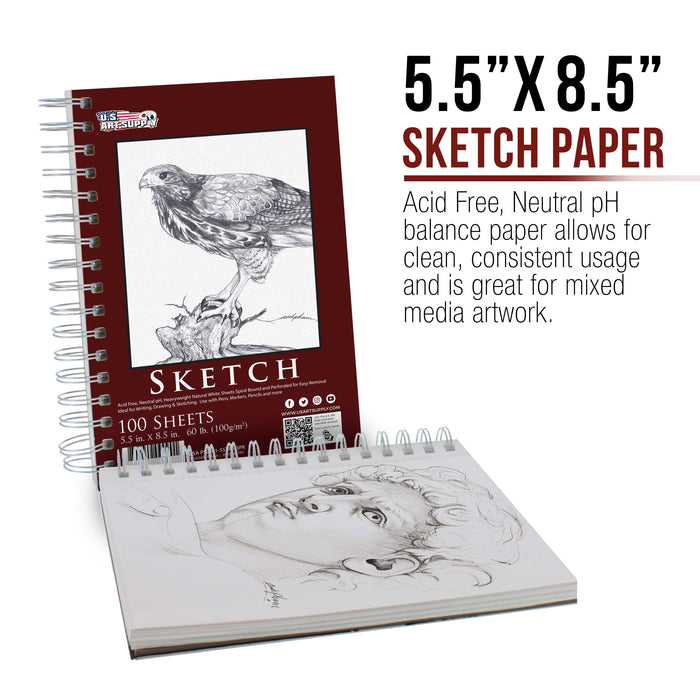 5.5" x 8.5" Left Hand Spiral 60lb Sketch Drawing Pad (Pack of 2)