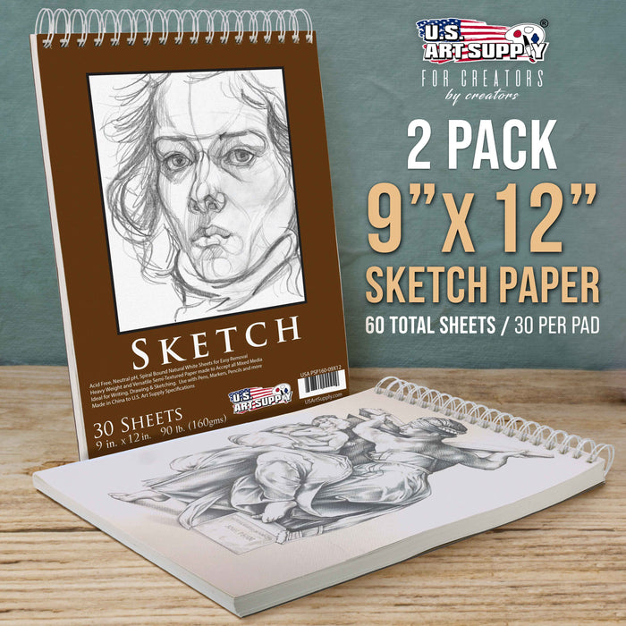 9"x12" Premium Heavy-Weight Paper Spiral Bound Sketch Book: 90 Pound (160gsm), 30-Sheet Drawing Pad (2 Pack)