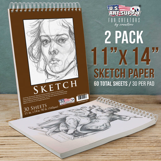 11"x14" Premium Heavy-Weight Paper Spiral Bound Sketch Book: 90 Pound (160gsm), 30-Sheet Drawing Pad (2 Pack)