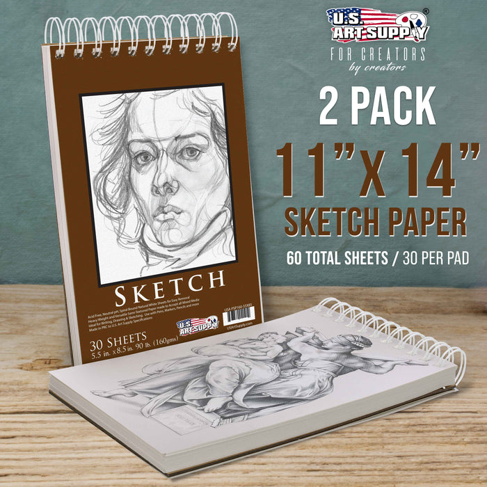 5.5"x8.5" Premium Heavy-Weight Paper Spiral Bound Sketch Book: 90 Pound (160gsm), 30-Sheet Drawing Pad (2 Pack)