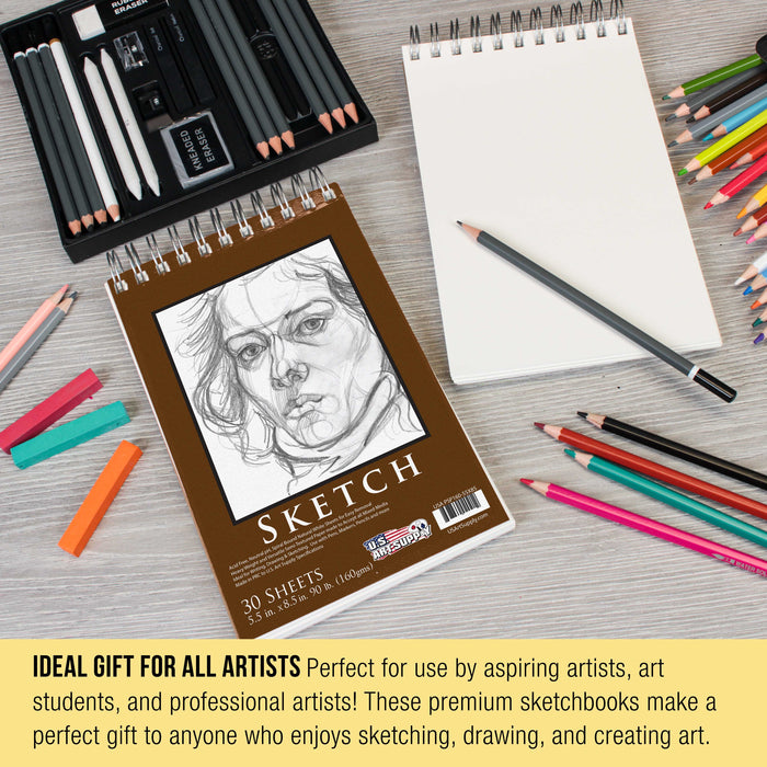 5.5"x8.5" Premium Heavy-Weight Paper Spiral Bound Sketch Book: 90 Pound (160gsm), 30-Sheet Drawing Pad (2 Pack)