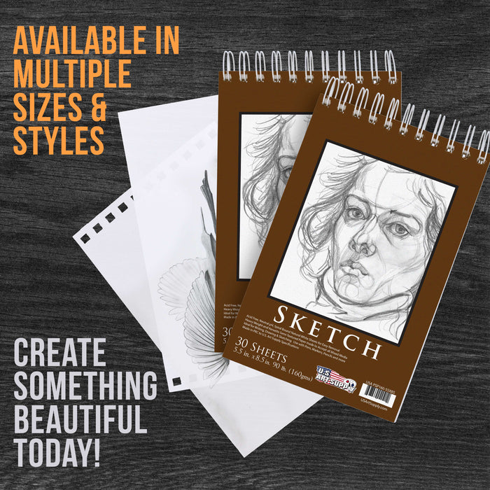 5.5"x8.5" Premium Heavy-Weight Paper Spiral Bound Sketch Book: 90 Pound (160gsm), 30-Sheet Drawing Pad (2 Pack)