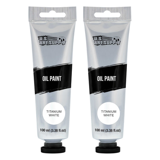 U.S. Art Supply Artists Oil Color Paint, Titanium White, 2 Extra-Large 100ml Tubes - Professional Grade, Mixable - Portrait Painting, Canvas, Student