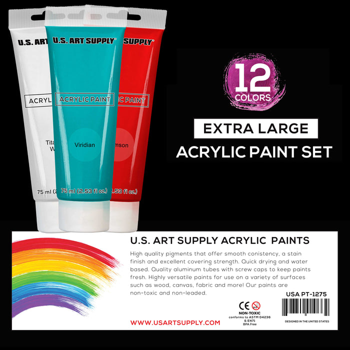 U.S. Art Supply Professional 36 Color Set of Metallic Acrylic Paint, Large 18ml Tubes - Rich Vivid Pearl Colors for Artists, Students, Beginners - Can