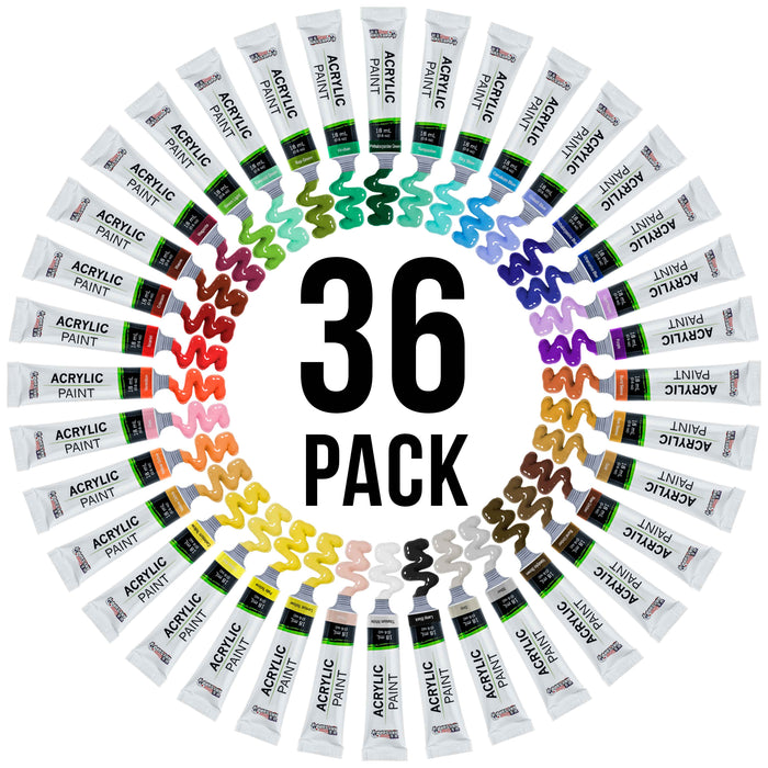 Professional 36 Color Set of Acrylic Paint in Large 18ml Tubes - Rich Vivid Colors for Artists, Students, Beginners - Canvas Portrait Paintings