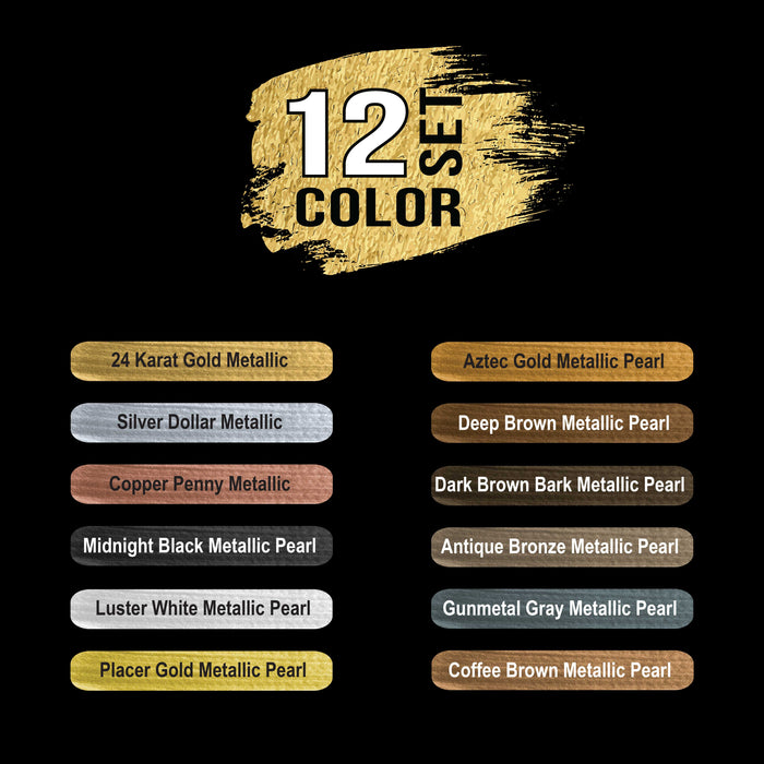 Professional 12 Color Set of Metallic Acrylic Paint, Large 75ml Tubes - Rich Vivid Pearl Colors for Artists, Students - Canvas, Paintings, Wood, Rocks