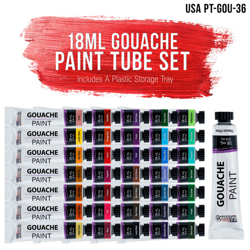 U.S. Art Supply Professional 36-Color Gouache Paint Set in Large 18ml Tubes & Color Mixing Wheel - Gouache Paint Tubes for Artists, Students, Beginners