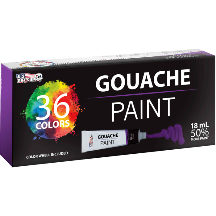 Professional 36 Color Set of Gouache Paint in Large 18ml Tubes - Bonus Color Mixing Wheel