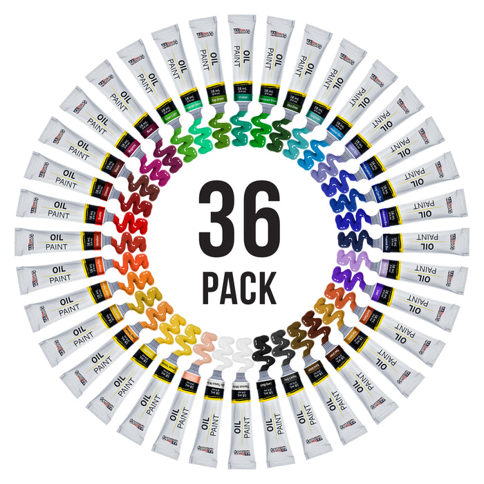 U.S. Art Supply Professional Oil Paint Set - 36 Vibrant Colors in 18ml Tubes for Canvas, Wood & Art Surfaces - Oil Based Paint for Artists, Adults & Students