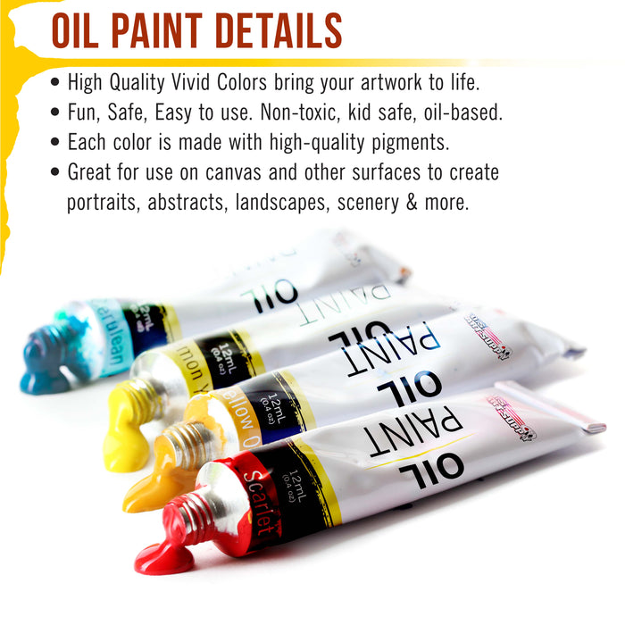 Professional 36 Color Set of Art Oil Paint in Large 18ml Tubes - Rich Vivid Colors for Artists, Students, Beginners - Canvas Portrait Paintings