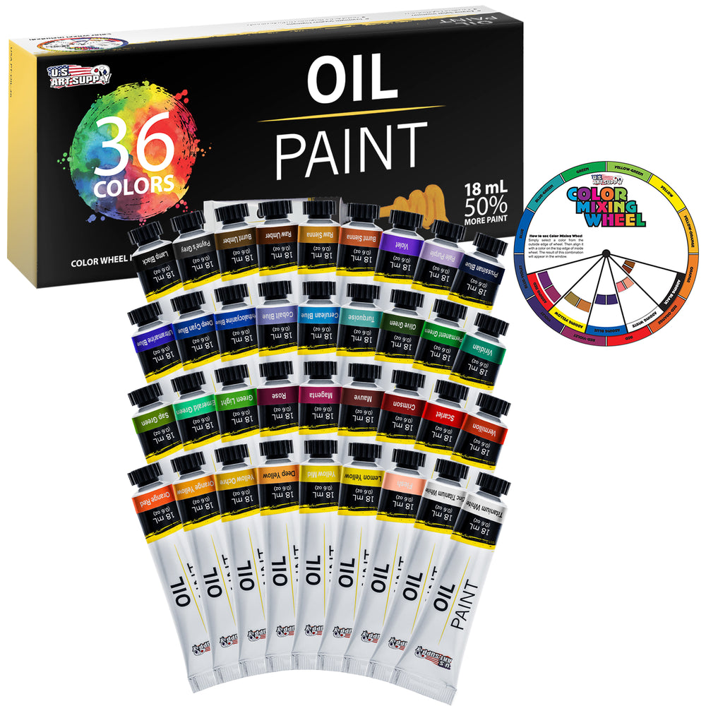 Professional 36 Color Set of Art Oil Paint in Large 18ml Tubes - Rich Vivid Colors for Artists, Students, Beginners - Canvas Portrait Paintings