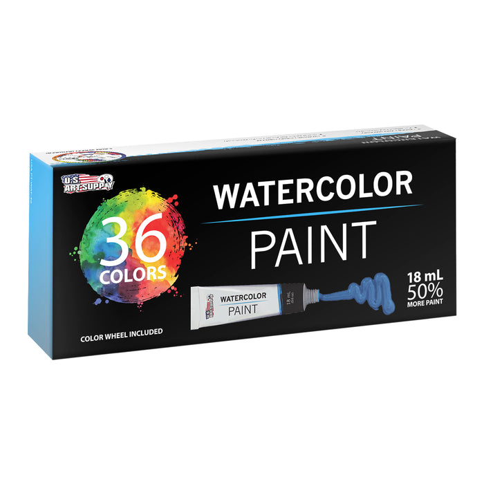 Professional 36 Color Set of Watercolor Paint in Large 18ml Tubes - Vivid Colors Kit for Artists, Students, Beginners - Canvas Portrait Paintings