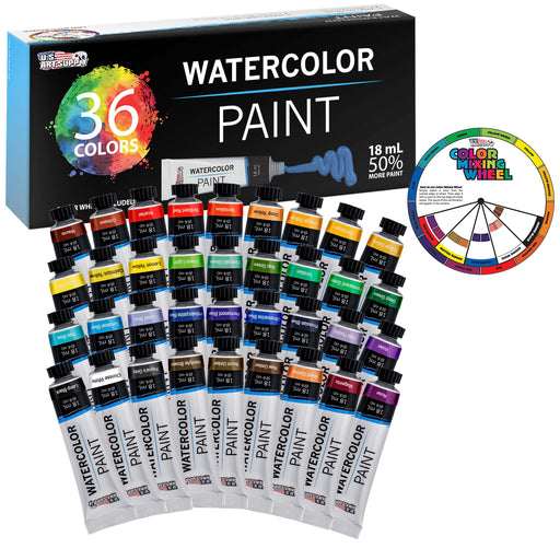 Professional 36 Color Set of Watercolor Paint in Large 18ml Tubes - Vivid Colors Kit for Artists, Students, Beginners - Canvas Portrait Paintings