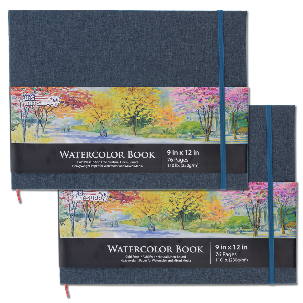 9" x 12" Watercolor Book (2 Pack, 76 Sheets Each) - 110lb (230 GSM) Linen-Bound Hardcover Artist Paper Pads - Acid-Free Cold-Pressed Watercolor Paper Pad Mixed Media