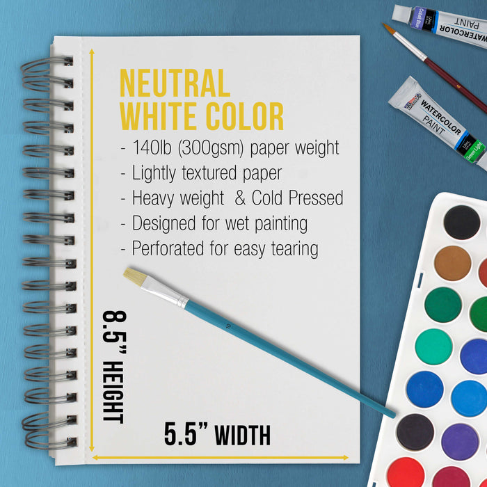 5.5" x 8.5" Premium Heavyweight Watercolor Paper Pad, Pack of 3 (30 Sheets Each), 140lb (300gsm) - Spiral Bound, Cold Pressed, Acid-Free, Wet, Water Color Paper - For Artists, Students
