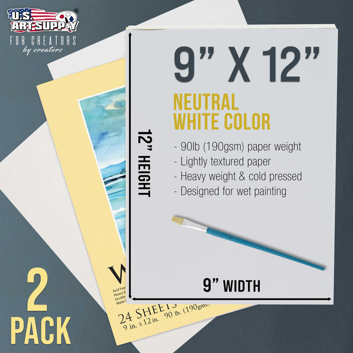 9" x 12" Premium Heavyweight Watercolor Paper Pad, Pack of 2 (24 Sheets Each), 140lb (300gsm) - Spiral Bound, Cold Pressed, Acid-Free, Wet, Water Color Paper - For Artists, Students