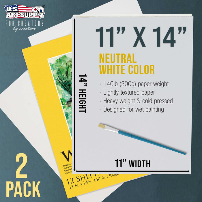 11" x 14" Premium Heavyweight Watercolor Paper Pad, Pack of 2 (12 Sheets Each), 140lb (300gsm) - Spiral Bound, Cold Pressed, Acid-Free, Wet, Water Color Paper - For Artists, Students
