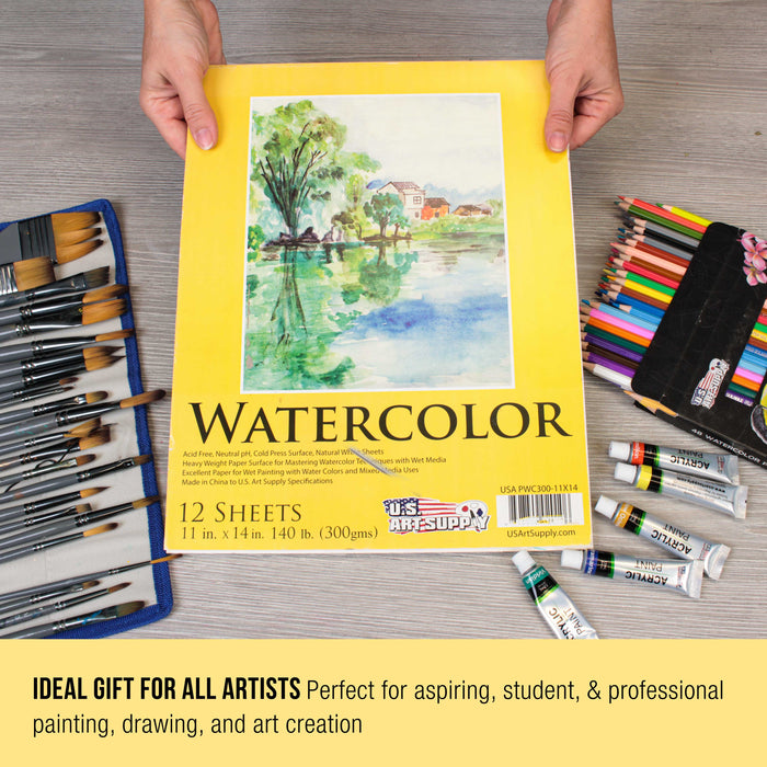 U.S. Art Supply 11 inch x 14 inch Premium Heavyweight Watercolor Painting Paper Pad, Pack of 2, 12 Sheets Each, 140 Pound (300gsm) - Cold Pressed U.S. Art Supply 11 inch x 14 inch Premium Heavyweight Watercolor Painting Paper Pad, Pack of 2, 12 Sheets Each, 140 Pound (300gsm) - Cold Pressed