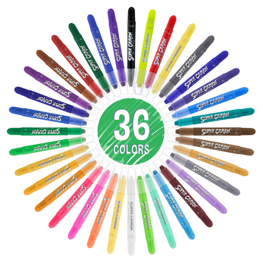 Super Crayons Set of 36 Colors - Smooth Easy Glide Gel Crayons - Bright, Blendable and Washable