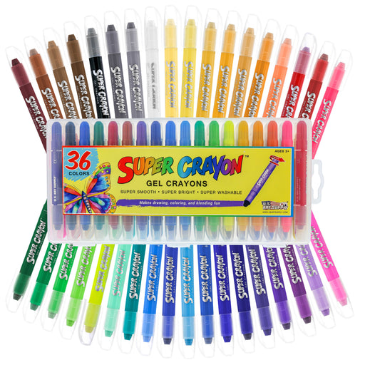 Super Crayons Set of 36 Colors - Smooth Easy Glide Gel Crayons - Bright, Blendable and Washable