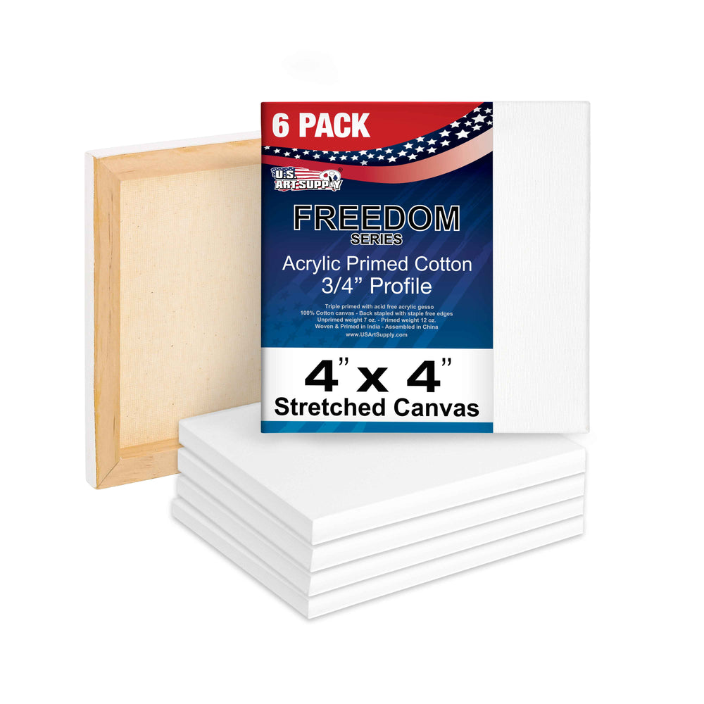 4 x 4 inch Stretched Canvas 12-Ounce Triple Primed, 6-Pack - Professional Artist Quality White Blank 3/4" Profile, 100% Cotton, Heavy-Weight Gesso