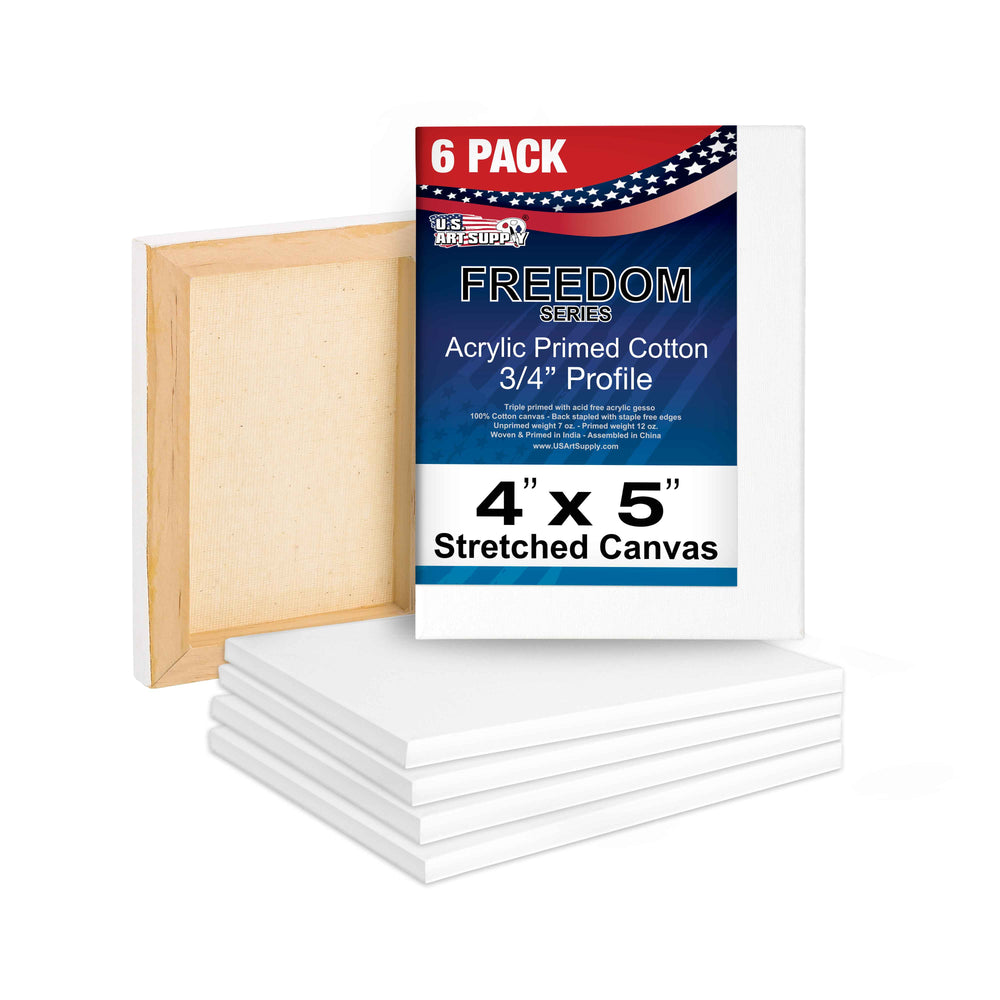 4 x 5 inch Stretched Canvas 12-Ounce Triple Primed, 6-Pack - Professional Artist Quality White Blank 3/4" Profile, 100% Cotton, Heavy-Weight Gesso