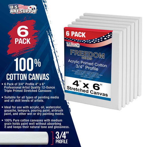 4 x 6 inch Stretched Canvas 12-Ounce Triple Primed, 6-Pack - Professional Artist Quality White Blank 3/4" Profile, 100% Cotton, Heavy-Weight Gesso