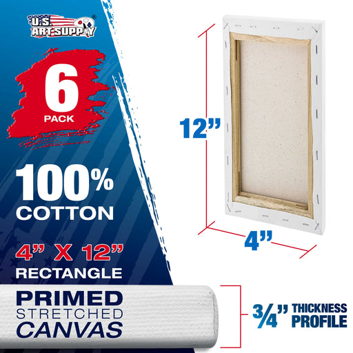 4 x 12 inch Stretched Canvas 12-Ounce Triple Primed, 6-Pack - Professional Artist Quality White Blank 3/4" Profile, 100% Cotton, Heavy-Weight Gesso