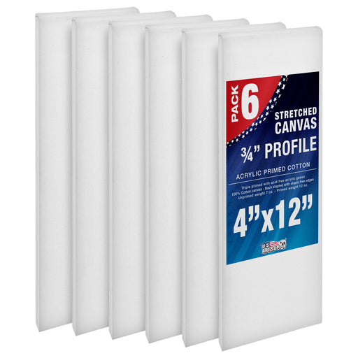 4 x 12 inch Stretched Canvas 12-Ounce Triple Primed, 6-Pack - Professional Artist Quality White Blank 3/4" Profile, 100% Cotton, Heavy-Weight Gesso
