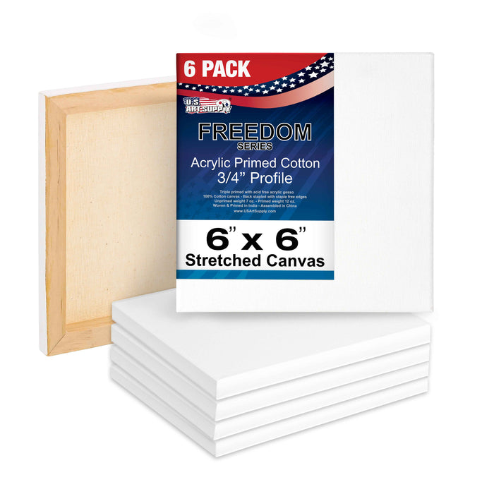 6 x 6 inch Stretched Canvas 12-Ounce Triple Primed, 6-Pack - Professional Artist Quality White Blank 3/4" Profile, 100% Cotton, Heavy-Weight Gesso