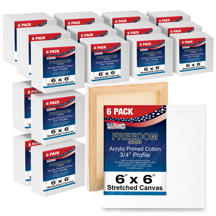 6 x 6 inch Stretched Canvas 12-Ounce Triple Primed, 96-Pack - Professional Artist Quality White Blank 3/4" Profile, 100% Cotton, Heavy-Weight Gesso