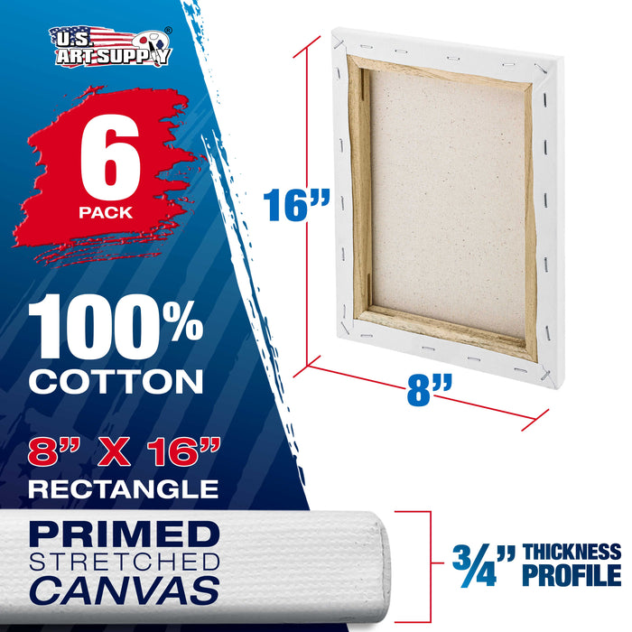 8 x 16 inch Stretched Canvas 12-Ounce Triple Primed, 6-Pack - Professional Artist Quality White Blank 3/4" Profile, 100% Cotton, Heavy-Weight Gesso