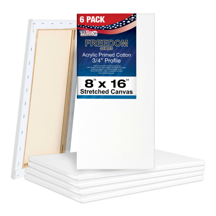 8 x 16 inch Stretched Canvas 12-Ounce Triple Primed, 6-Pack - Professional Artist Quality White Blank 3/4" Profile, 100% Cotton, Heavy-Weight Gesso