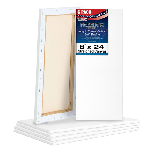 8 x 24 inch Stretched Canvas 12-Ounce Triple Primed, 6-Pack - Professional Artist Quality White Blank 3/4" Profile, 100% Cotton, Heavy-Weight Gesso