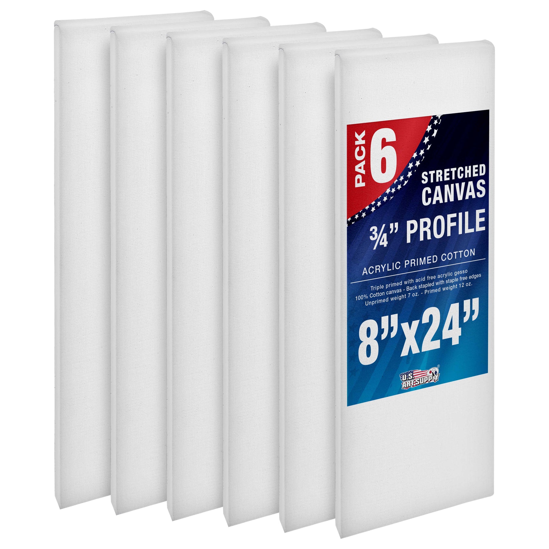 8 x 24 inch Stretched Canvas 12-Ounce Triple Primed, 6-Pack