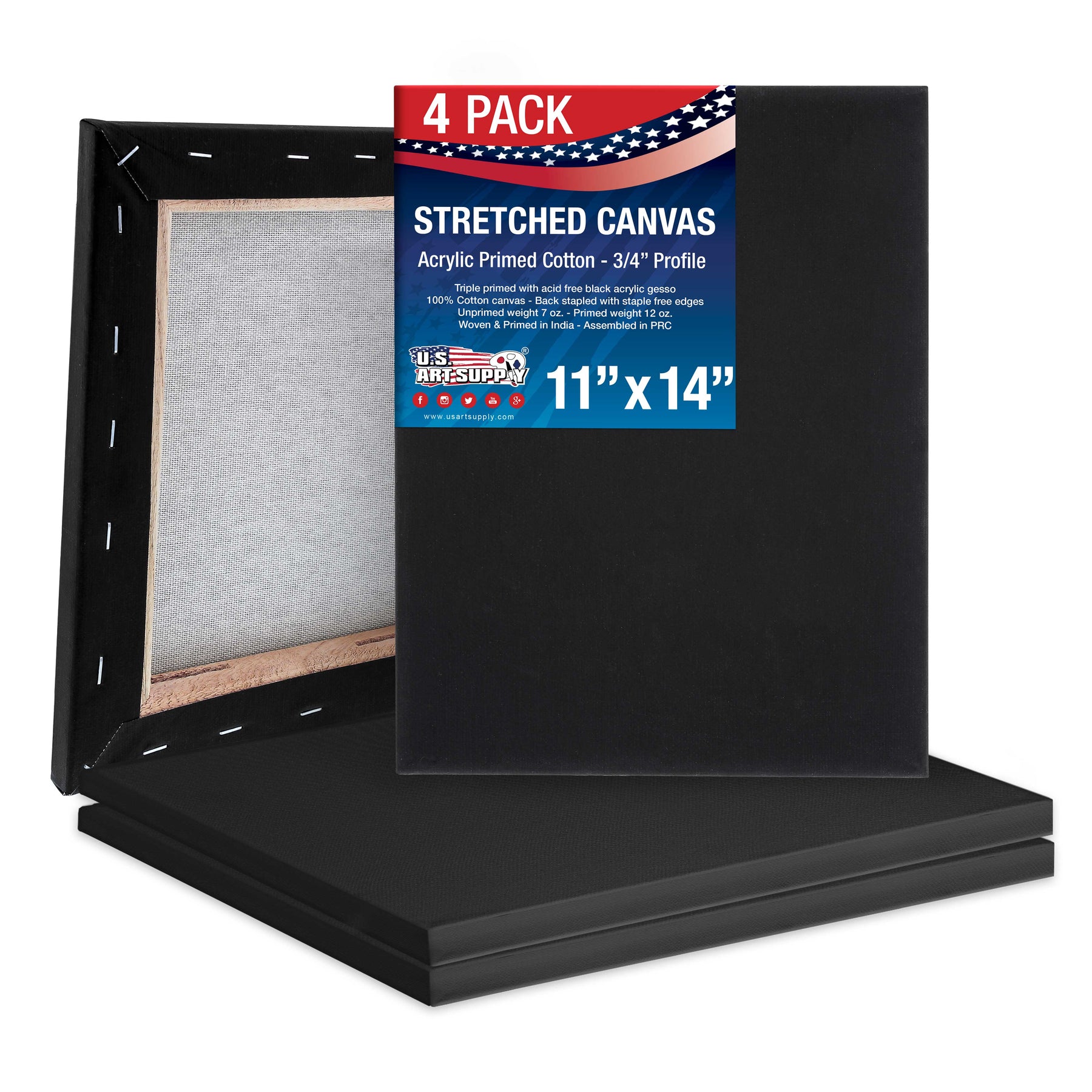 11 X 14 Black, Artist Quality 12oz. Cotton Stretched Canvas 4pk — TCP  Global