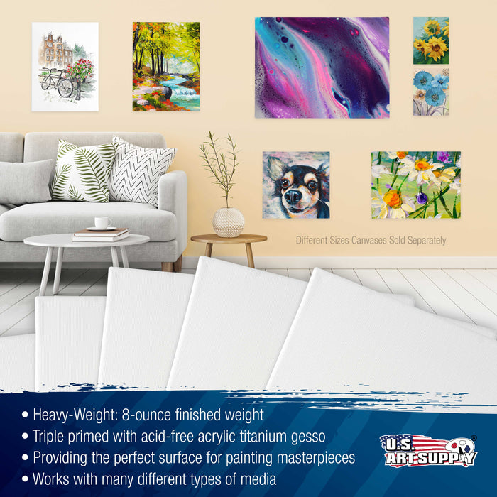 12 x 12 inch Stretched Canvas Super Value 7-Pack - Triple Primed Professional Artist Quality White Blank 5/8" Profile, 100% Cotton, Heavy-Weight Gesso