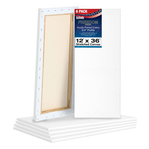 12 x 36 inch Stretched Canvas 12-Ounce Triple Primed, 6-Pack - Professional Artist Quality White Blank 3/4" Profile, 100% Cotton, Heavy-Weight Gesso