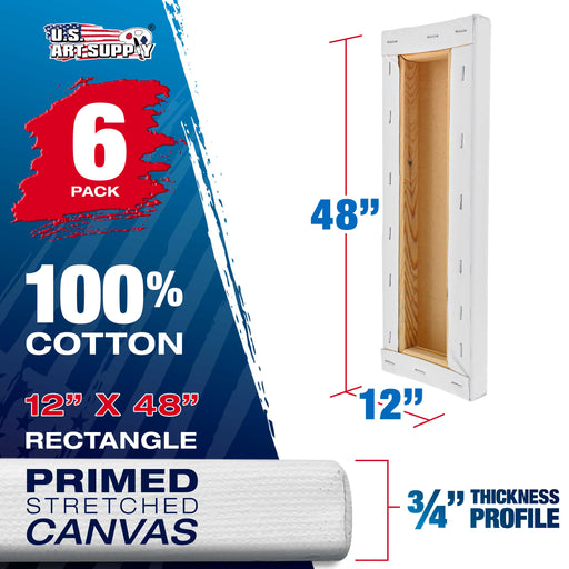 12 x 48 inch Stretched Canvas 12-Ounce Triple Primed, 6-Pack - Professional Artist Quality White Blank 3/4" Profile, 100% Cotton, Heavy-Weight Gesso