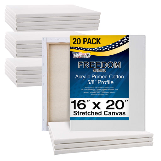 16 x 20 inch Stretched Canvas Super Value 20-Pack - Triple Primed Professional Artist Quality White Blank 5/8" Profile, 100% Cotton