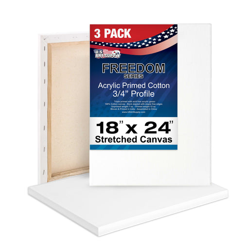 18 x 24 inch Stretched Canvas 12-Ounce Triple Primed, 3-Pack - Professional Artist Quality White Blank 3/4" Profile, 100% Cotton, Heavy-Weight Gesso - Acrylic Pouring, Oil Painting