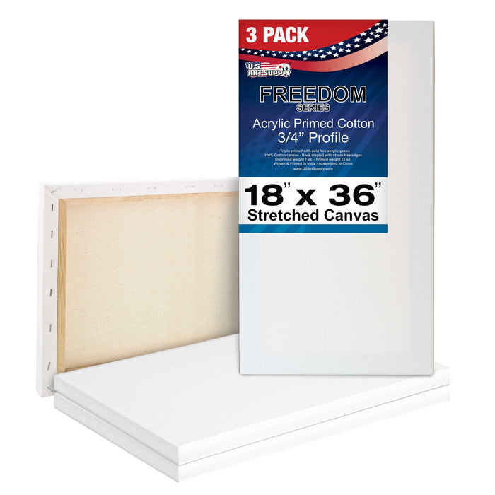 18 x 36 inch Stretched Canvas 12-Ounce Triple Primed, 3-Pack - Professional Artist Quality White Blank 3/4" Profile, 100% Cotton, Heavy-Weight Gesso