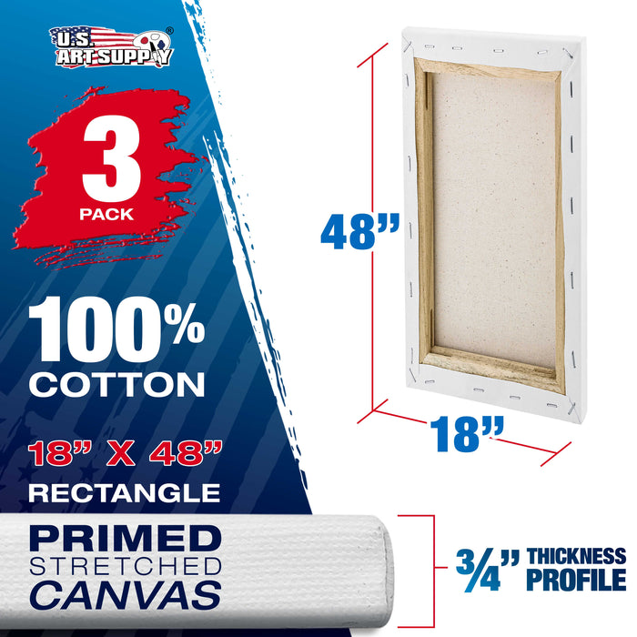 18 x 48 inch Stretched Canvas 12-Ounce Triple Primed, 3-Pack - Professional Artist Quality White Blank 3/4" Profile, 100% Cotton, Heavy-Weight Gesso