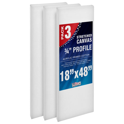 18 x 48 inch Stretched Canvas 12-Ounce Triple Primed, 3-Pack - Professional Artist Quality White Blank 3/4" Profile, 100% Cotton, Heavy-Weight Gesso