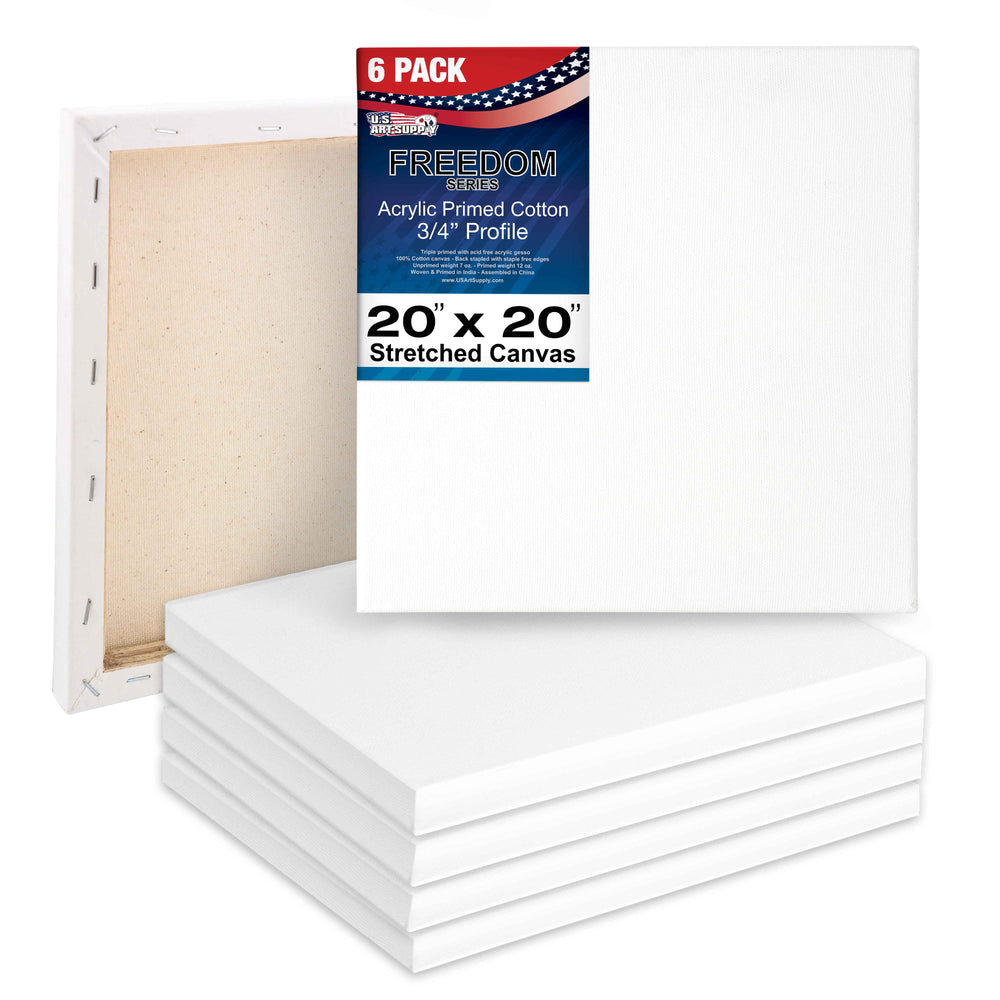 20 x 20 inch Stretched Canvas 12-Ounce Triple Primed, 6-Pack - Professional Artist Quality White Blank 3/4" Profile, 100% Cotton, Heavy-Weight Gesso