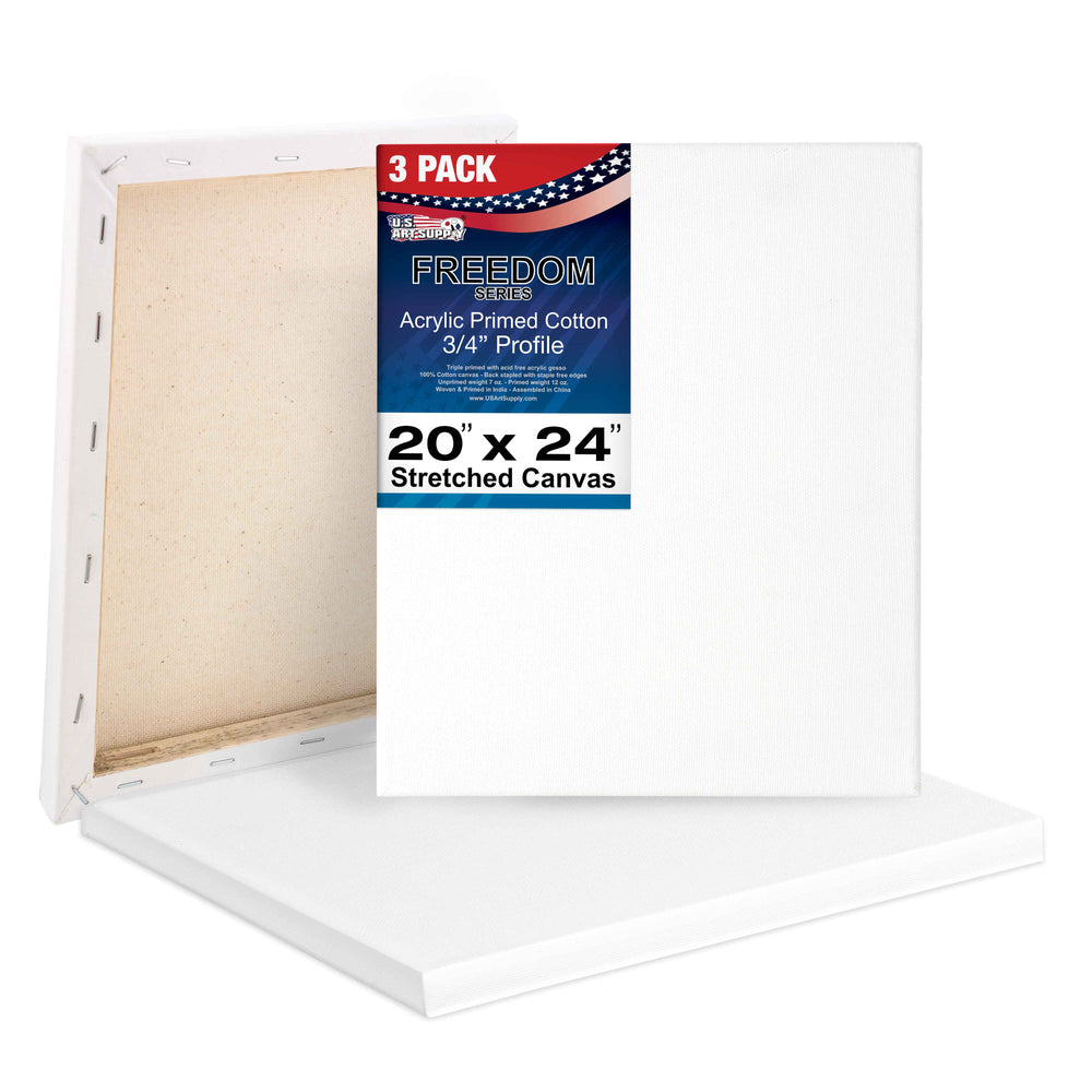 20 x 24 inch Stretched Canvas 12-Ounce Triple Primed, 3-Pack - Professional Artist Quality White Blank 3/4" Profile, 100% Cotton, Heavy-Weight Gesso