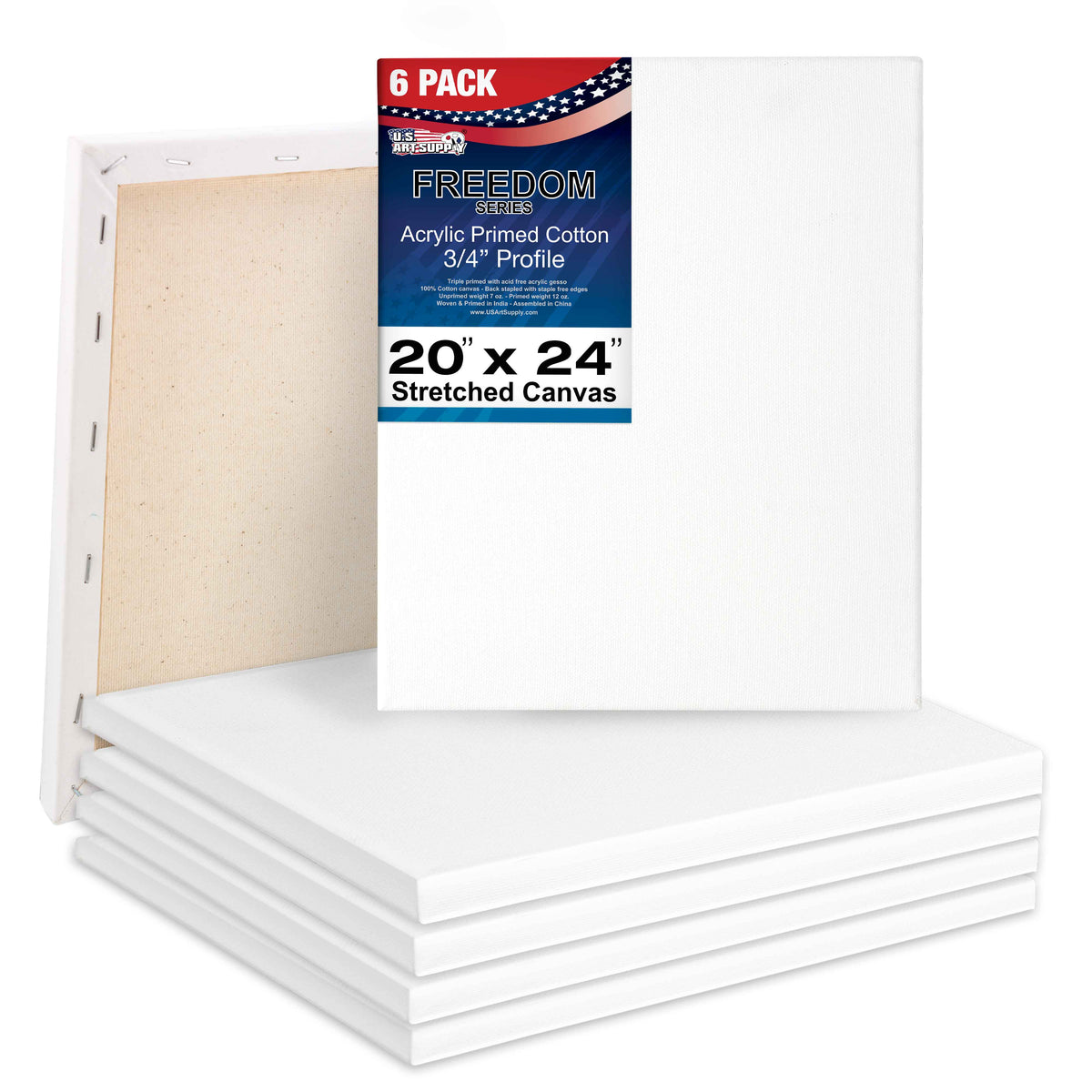 20 x 24 inch White Blank Stretched Canvas 12-Ounce Primed 6-Pack